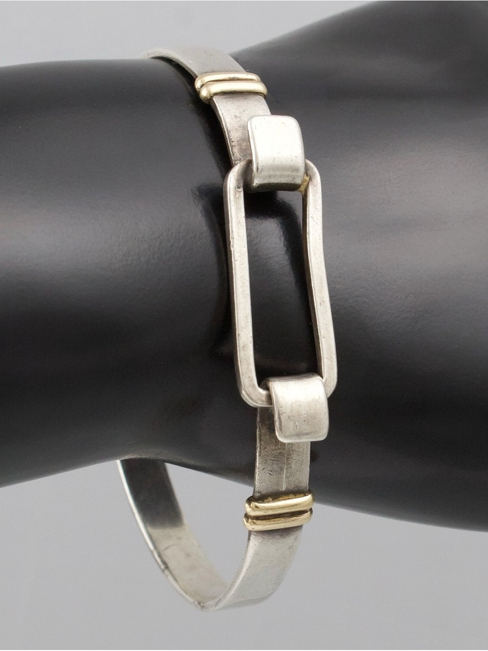 Vintage Sterling Silver and 14K Gold Hook Bangle Bracelet by Richard Kalbe